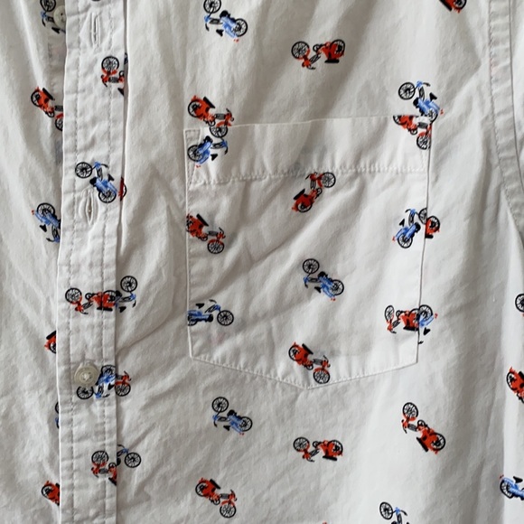 White button down with orange and blue motor cycles - Picture 3 of 4